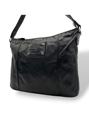 Gucci Interlocking Leather Shoulder Bag Black Silver Crossbody
